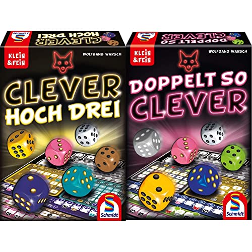 Schmidt Spiele 49384 Clever hoch DREI, Würfelspiel aus der Serie Klein & Fein & 49357 Doppelt so clever, Würfelspiel aus der Serie Klein & Fein, bunt
