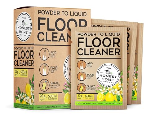 The Honest Home Company | Powder-To-Liquid Floor Cleaner | 2.5 Ltr Disinfectant Floor Cleaner Refill | 1 Sachet = 500ML Floor Cleaning Liquid | 5 Sachets (5x500ml) - Lemon