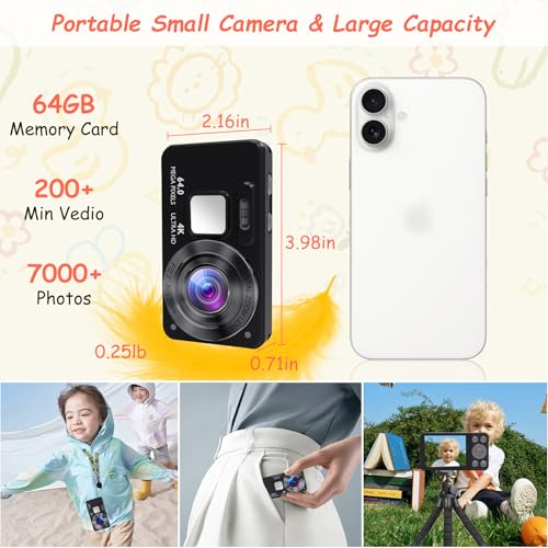 Cámara digital compacta para niños 64MP 4K con zoom 18X miniatura 7