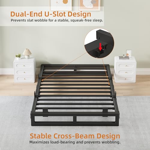 Image of 6 Inch Metal Twin Bed Frames with Stable Steel Support, Noise-Free | Easy Assembly, Underbed Storage, U-Shaped Groove, 6 Mattress Baffles, No Box Spring Needed, Rubber Pads, Squeak Free, Black