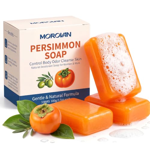 Image of Morovan Persimmon Soap for Body Odor Control - Old People Smell Cleansr | 3 Bars Natural Persimmon Bar Soap for Skin Care, Effective Odor Control for All Skin Types & Sensitive Skin