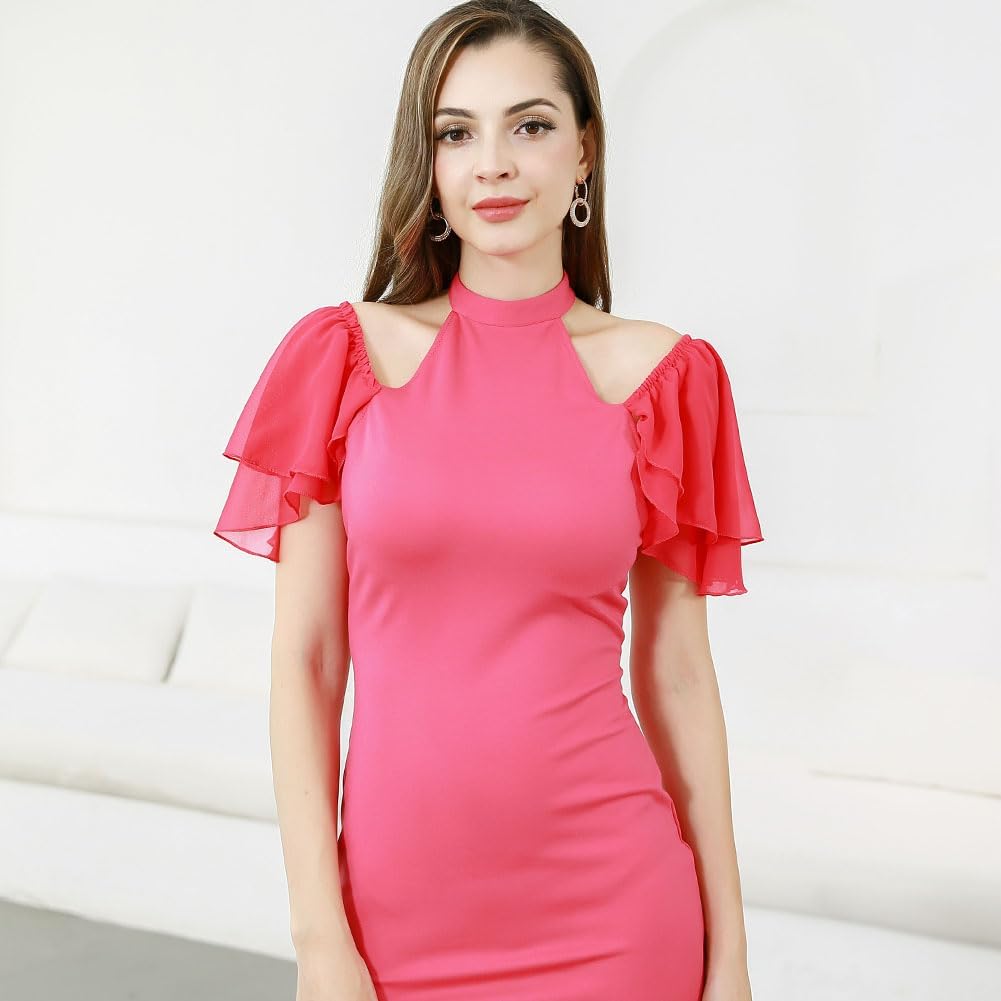 ROYAL SMEELA Women Long Dresses High Slit Short Sleeves Sexy Dress Ruffle Tight Mesh Party Prom Evening Solid - Image 6