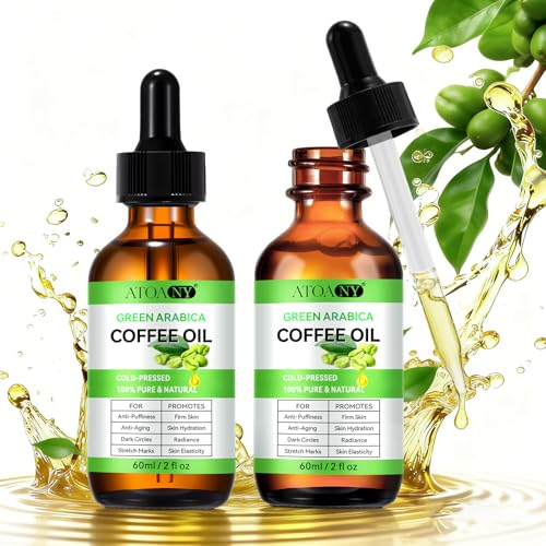 2PCS Kaffeeöl Gegen Falten - 100% Rein und Natürlich Grünes Arabica-Kaffeeöl für Gesicht Körper Haare | Kaffeeöl Gesicht Anti-Puffiness & Firm Skin | Kaffeeöl Hautpflege Kaltgepresst & Vegan