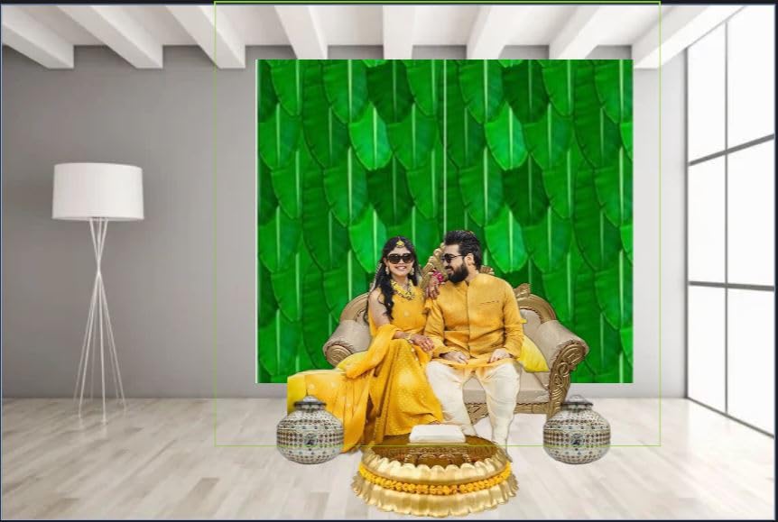 Image of ZEONELYMART Banana Leaf Curtain backdrops Decorations 10x8 feet | puja Background for Decoration| backdrops for Decoration Pooja | Banana Background Decorations Cloth