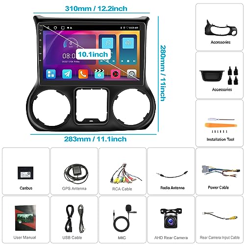 2+32G Android Car Stereo para Jeep Wrangler 2011-2014 com Apple Carplay Android Auto Mirror Link Cha