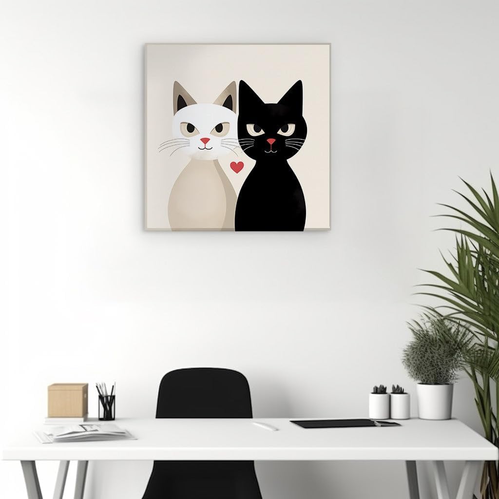 Canvas for Living room. Feline Yin and Yang � A Heartwarming Tale of Contrasting Companions, 27 x 18 inch Canvas Wall Art - Ready to Hang - 69x46 cm (27x18 inch)
