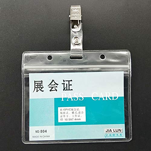 50PCS Clear Plastic Name Tag Badge ID Card Holder Work Permit Employee Certificate Pass Rigid Pocket Pouches Name Tag Label Inserts Card Bag with 50PCS Stainless Steel Bulldog Clip