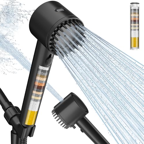Image of Filtered Shower Head with Handheld, Showerhead with Filters Black | Cobbe Filtered Shower Head with Handheld Built-in Power Wash - Remove Chlorine - Reduces Dry Itchy Skin, Black