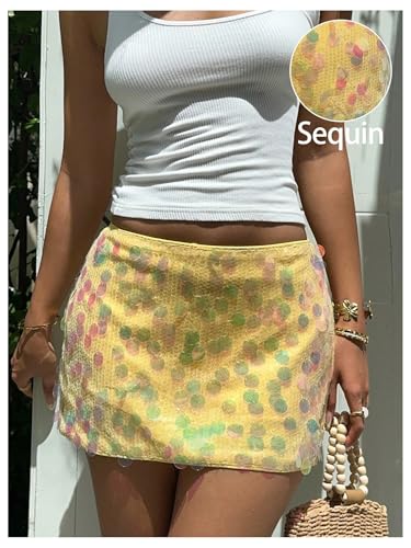 Floerns Women's Y2k Sequin Low Waisted Skirt Sparkly Beaded Bodycon Mini Night Out Skirts4
