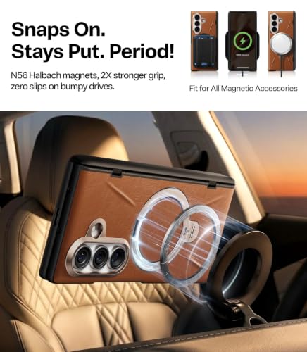 Image of TORRAS Q3 VegSkin for Samsung Galaxy Z Fold 8 Ultra 5G Case, Silicone Leather, 360 Magnetic Stand, Compatible with MagSafe, Hinge Protection, Slim Shockproof Back Cover, Brown