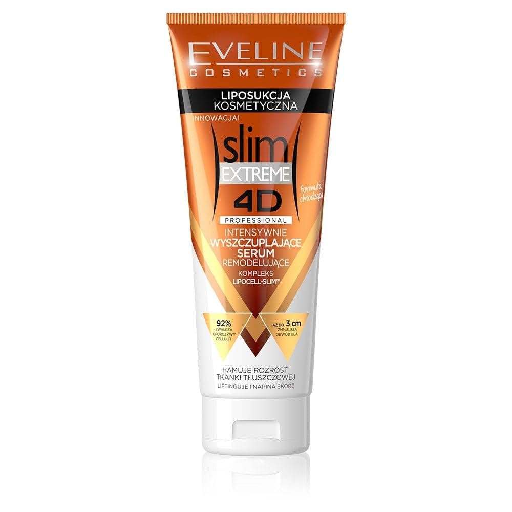 Eveline Cosmetics Slim Extreme 4D Liposuction Serum - Intensive Slimming & Reshaping Serum with Lipocell-Slim™, Isocell Slim, L-Carnitine, Q10, and Ginkgo Extract - 250 ml