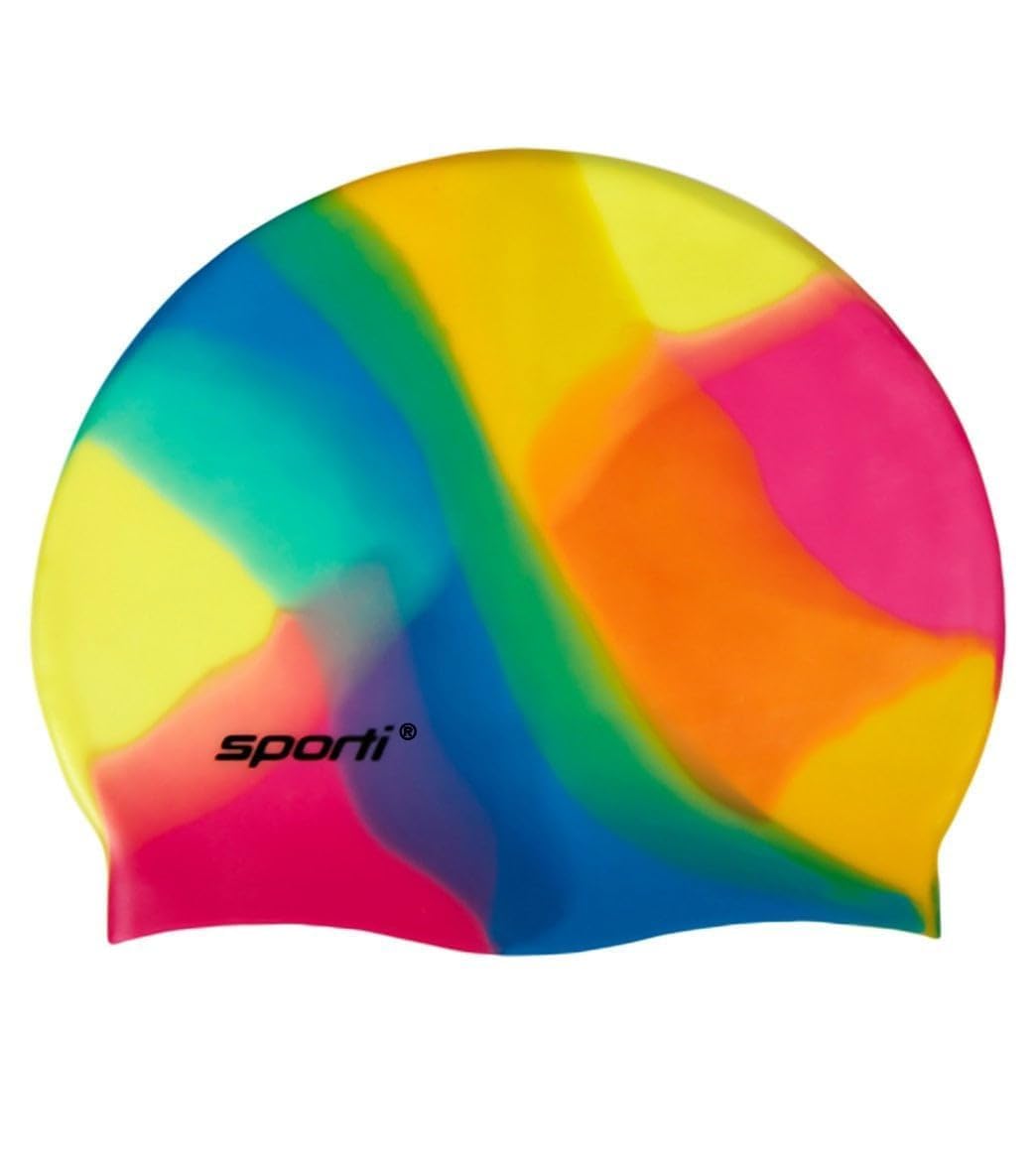 Sporti Multi Color Silicone Swim Cap - Yellow/Blue/Pink