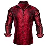 Barry.Wang Mens 70s Disco Dress Shirts Paisley Long Sleeve Designer Outfit Floral Top for Dance Party Casua Red Black
