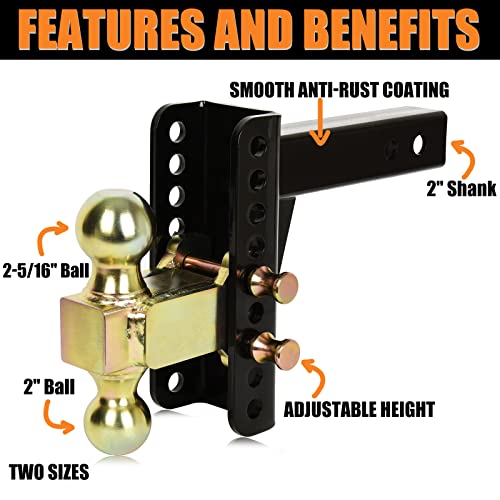 Ougist Trailer Hitch,Fits Tow Hitch 2" Receiver,6" Drop,Ball Mount Hanger(20,000 Lbs,Forged 2 And 2-5/16" Ball) #TOP3