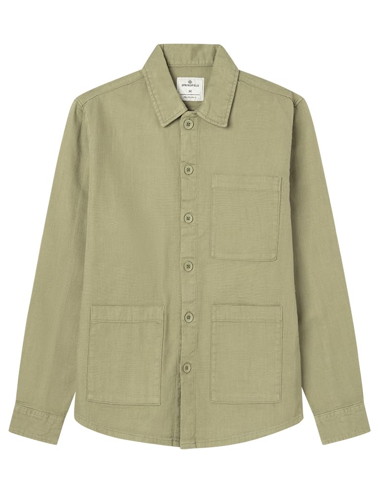 SPRINGFIELD Men's Set Overshirt Khaki Shirt, Clear, L