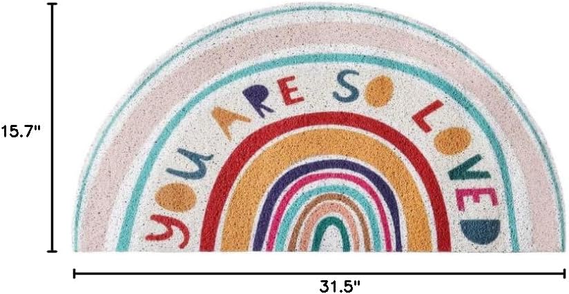 Rainbow Semi-Circle Doormat, 15.7in*31.5in, Non-Slip, Water Absorbent, Modern, Striped, Low Pile, Handmade, Rug, Indoor, Living Room, Front Door, Entryway