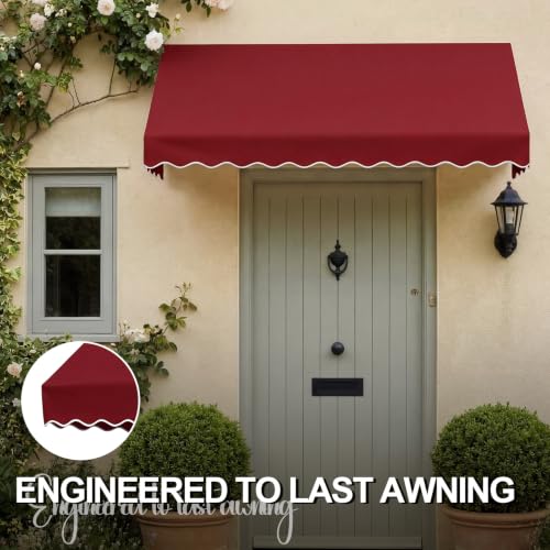 Image of 6ft Door Window Awning 71.65 inchw x 30 inchd Red Fabric Outdoor Patio Canopy