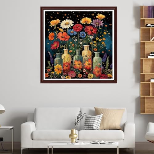 Image of Dooxvey Counted Cross Stitch Kits for Adults 11CT Printed Cross-Stitch Patterns Cross Stitching Embroidery Kit Stamped or Counted Needlepoint Kits-Flower vases 18x18 inch
