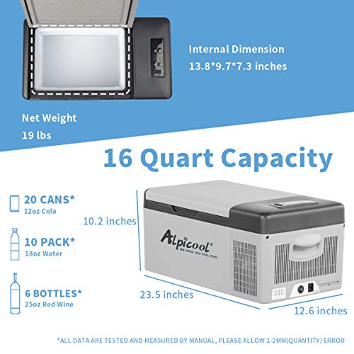 image for Alpicool C15 Portable Car Freezer,12 Volt Refrigerator, 16 Quart (15 L