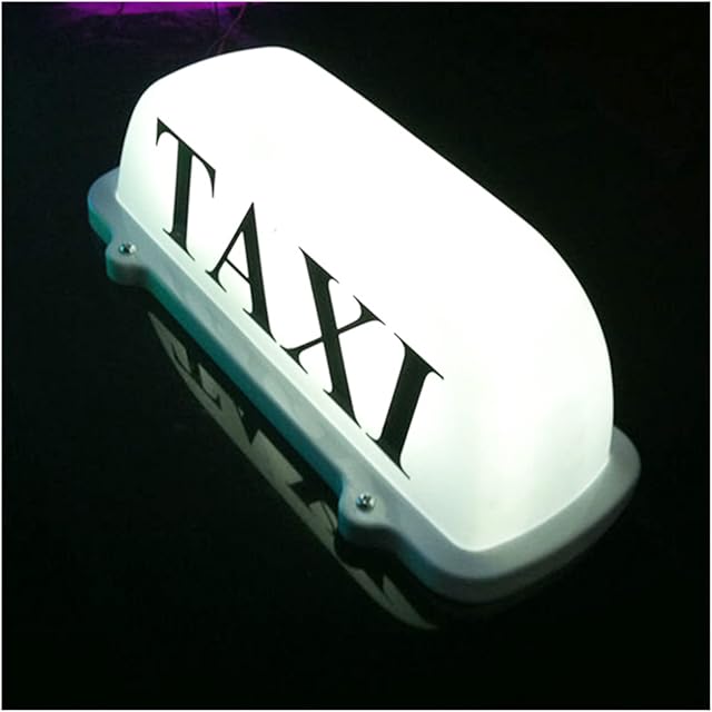 Taxi Roof Sign,Waterproof Taxi Magnetic Sealed Base Roof Topper illuminated Sign Car Cab LED Sign Light Lamp 12V with Magnetic Base Taxi Dome Light Blue/Green/White/Pink Taxi Light Sign(WHITE)