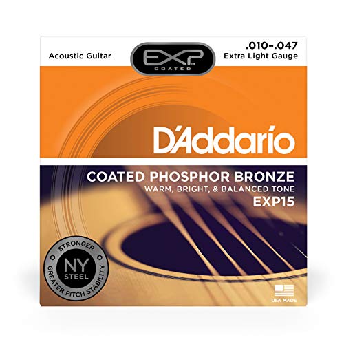 Image of D'Addario EXP15 Coated Phosphor Bronze Acoustic Guitar Strings, Extra Light, 10-47