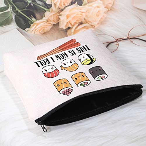 Pofull Sushi Lover Gift This Is How I Roll Cosmetic Bag Sushi Party Gift Japanese Cuisine Sushi Lover Gift (Sushi Bag) #TOP3