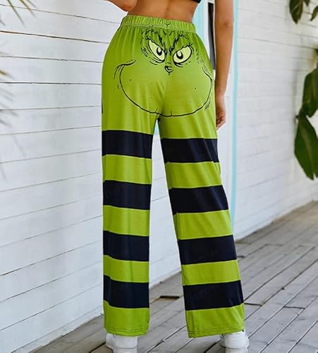 Christmas Pajama Pants For Women, Christmas Green Striped Pajama Pants Soft Loose Lounge Pants Comfy Drawstring Pj Bottoms M #TOP1