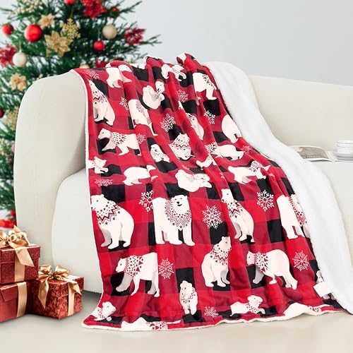Elegant Comfort Reversible and Ultra-Plush Flannel Fleece-Winter Christmas Sherpa Throw- Lightweight Soft and Cozy-Holiday Decorative Throw, Perfect for Lounging, 50 x 60 inches, Polar Plaid Red - image 1