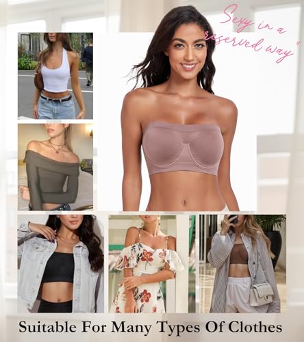 Image of Women's Underwire Strapless Multiway Bra Bandeau Seamless Supportive Bras Non Padded Top