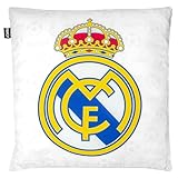 tienda decoración navidad madrid 🔁 Diseño doble cara: Una cara blanca con el escudo clásico y otra azul con estampado de balón y motivos del Real Madrid.