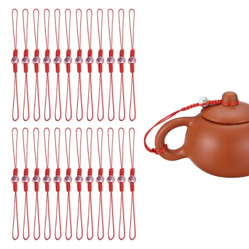 QUARKZMAN 40Pcs Corde De Théière, 6.7" Ficelle De Couvercle De Théière Faite À La Main Avec Perle En Porcelaine Blanche Violette Corde De Protection Pour Théière Accessoires De Cérémonie Du