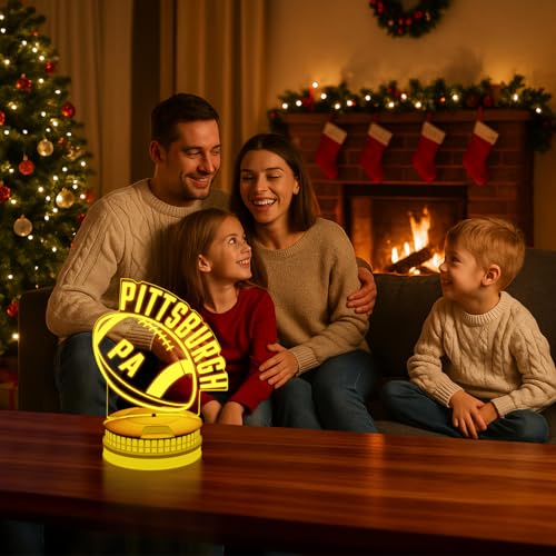 Image of CLORURBANLIVE 3D Football Pittsburgh Night Light 3D Illusion Lamp with Remote Control 16 Color Options Sports Decor Lighting for Fans - Multicoloured OneSize
