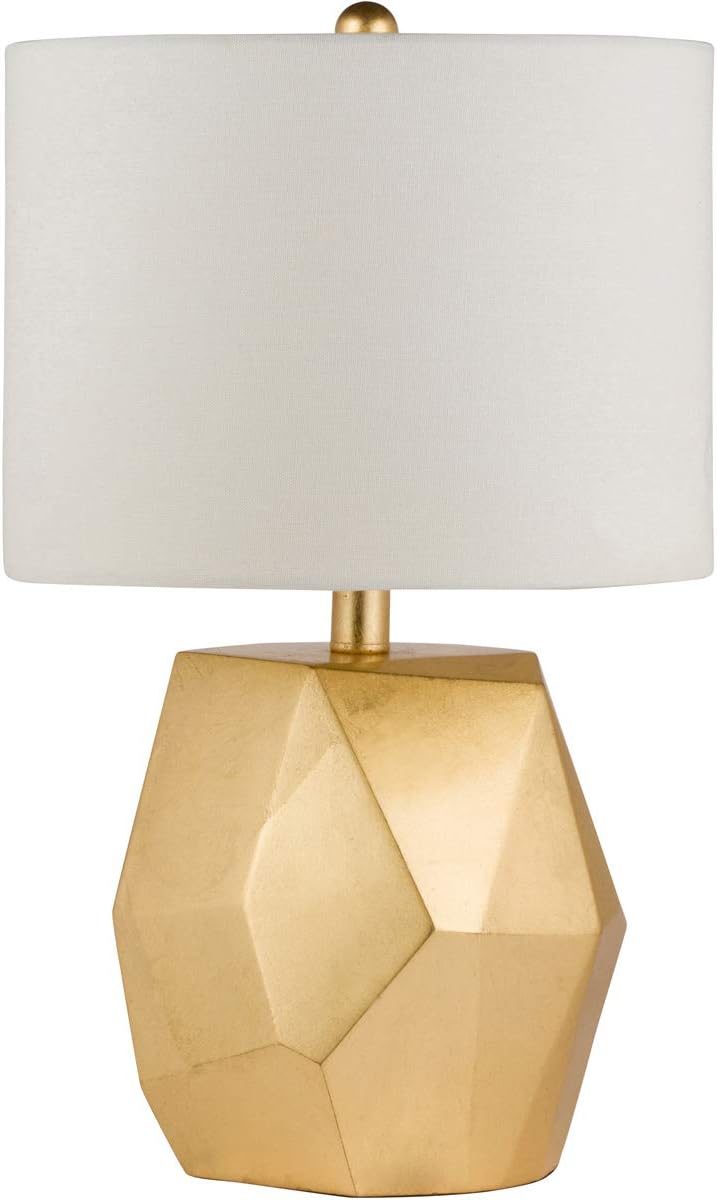 701-19GO Modern Table Lamp with White Shade, Textured Fabric "Rock" Style Resin, Coated Base with Gold Finish, 19" H, 12" x 12" x 19"