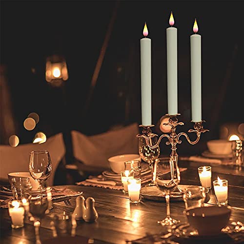 Image of Flameless Taper Window Candles with Remote and Timer, 11 Inches Battery Operated 3D Wick with Purple Yellow Light Ivory Candles, 6 Pcs Silver Plastic Holder and Suction Cups Included, Christmas Decor