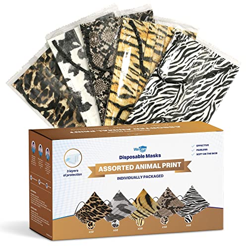 Wecare Disposable Face Mask Individually Wrapped - 50 Pack, Animal Print Masks - 3 Ply #TOP13