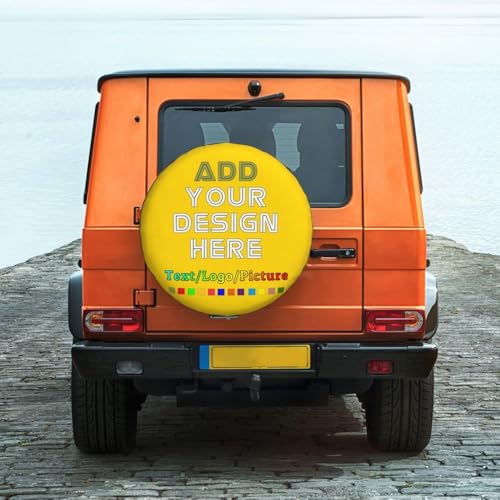 Image of Custom Spare Tire Cover with Picture, Customize Wheel Cover with Logo Personalized Waterproof Dust-Proof Polyester Tire Protectors for Trailer RV SUV All Vehicle, Gold