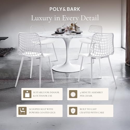 Image of Poly & BARK Marais Modern Dining Chairs Set of 4 - Mid Century Modern Plastic Dining Chair with Metal Legs - Kitchen & Dining Room Chairs - Indoor /Outdoor - White