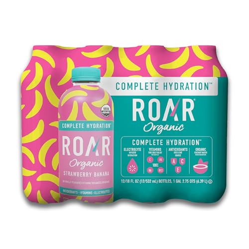 Roar Complete Hydration Organic - Electrolyte Drinks Loaded with Vitamins C, B5, B12 - Non-GMO, Gluten-Free - Strawberry Banana - 12 pc