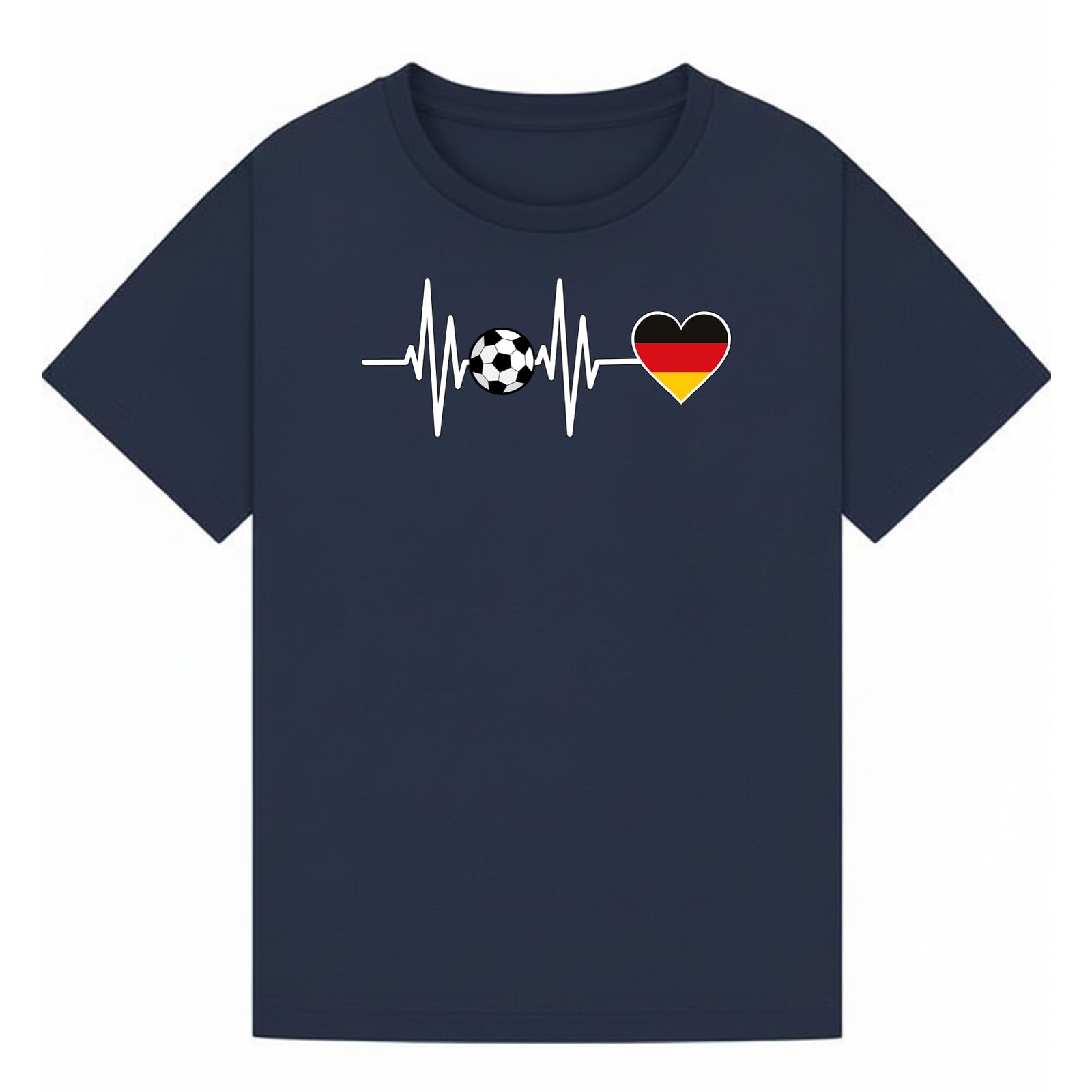 Soccer Football Heartbeat Germany Kids Graphic T-Shirt Tee for Boys and Girls Navy 3-4Y