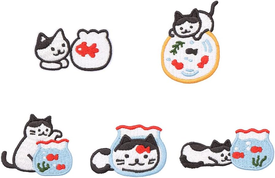 アイロン ワッペン 動物 アルファベット ベルクロ アップリケ おしゃれ 刺繍 入園 金魚と猫 5点 セット 市販 アイロン ワッペン 動物 アルファベット ベルクロ アップリケ おしゃれ 刺繍 入園 金魚と猫 5点 セット 市販
