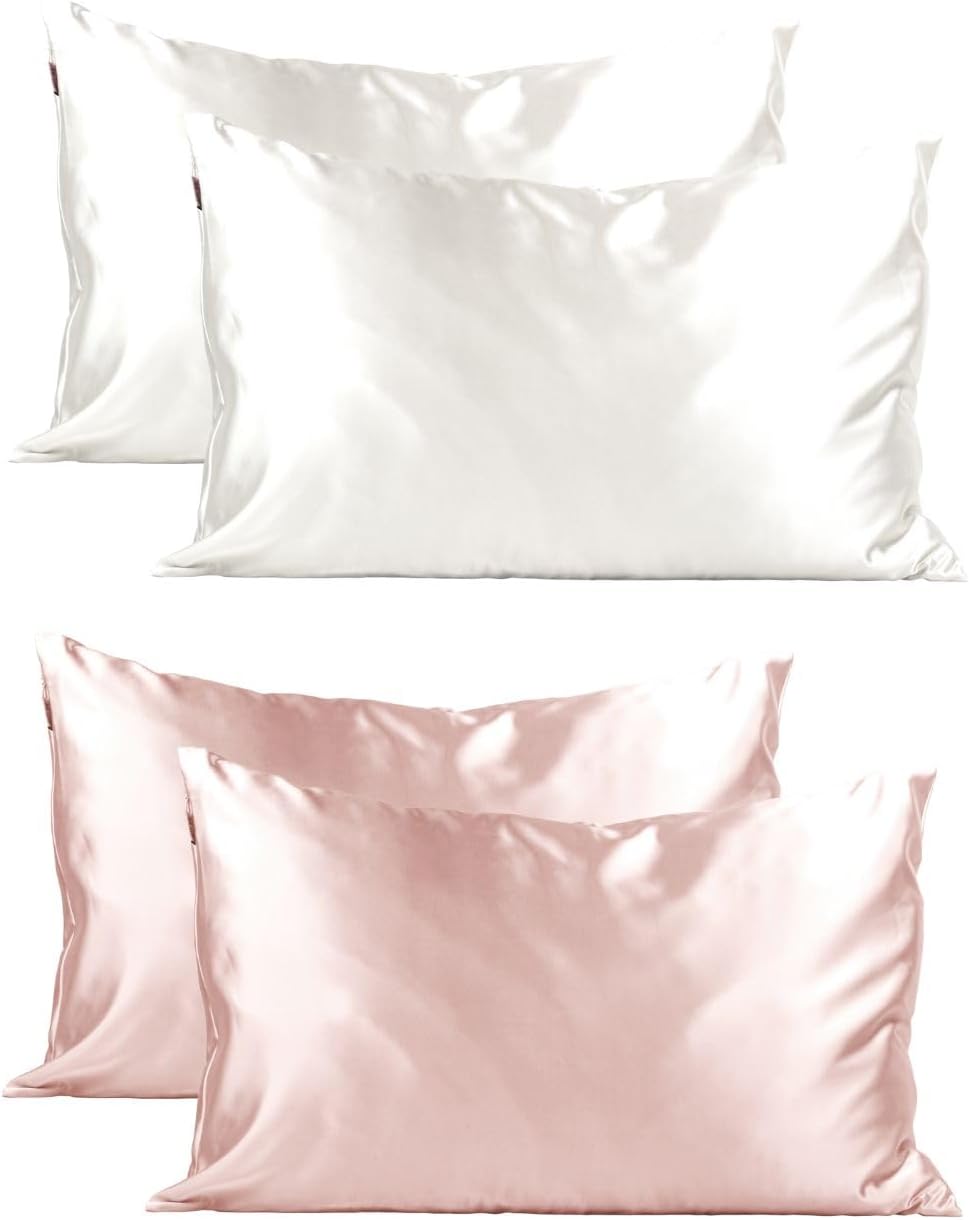 Kitsch Satin Pillowcases (Ivory) 2 Pack & Satin Pillowcases (Blush) 2 Pack with Discount