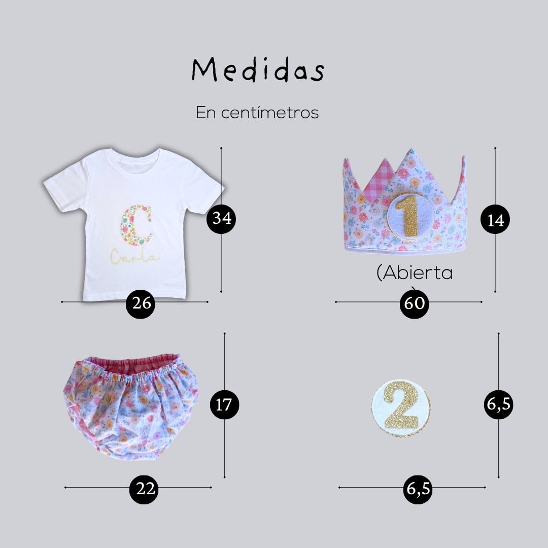 Genérico - Conjunto Cumpleaños 1 año Personalizado - Camiseta con nombre Bebé - Regalo primer cumpleaños - Smash Cake - Corona cumpleaños