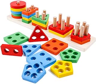 Afunti Wooden Shape Sorter Puzzle Toy Stacking Blocks Stacker Toy Geometric Sorting Board Educational Toys for Kids Toddler 1 2 3 4 5 Years Old Boys Girls