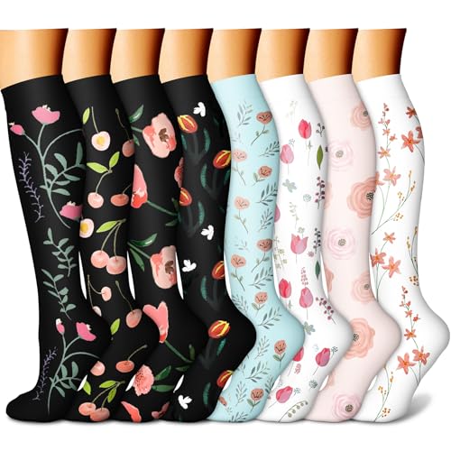 Image of CHARMKING Compression Socks for Women & Men Circulation (8 Pairs) 15-20 mmHg Best Calf Socks Support for Athletic Cycling