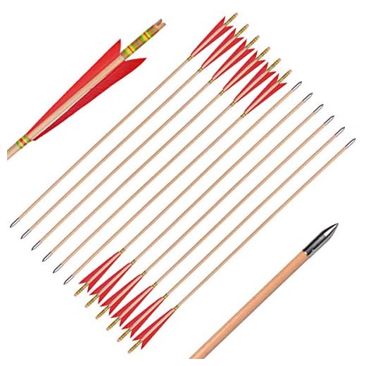 CUPID Wood Arrows 31inch Traditional Hunting Practice Target Arrows with 5.8" Turkey Feathers for recurve Bow Longbow(12pcs) (red)