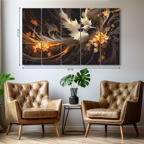 Image of The Castle Decor Beautiful bird painting with frame 5 Big Size (27x48) Multiple Frames Wall Art for living room,Bedroom,Drawing room,Hotels-Wooden Framed-Digital Painting