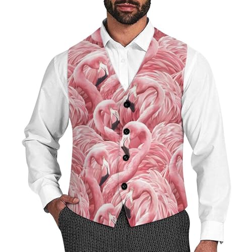 Fluffy Flamingos Casual Suit Vest for Men Formal Business Dress Regular Fit Waistcoat for Tuxedo