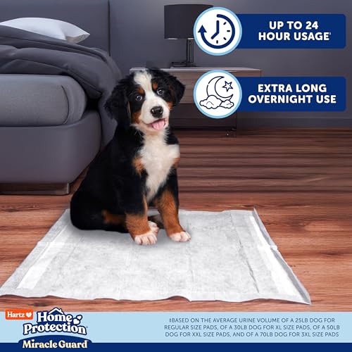 Image of Hartz Miracle Guard Dog and Puppy Dog Pads Max Absorbency 24 Hour Use Odor Eliminating No Leaks, 3XL Size 20 Count