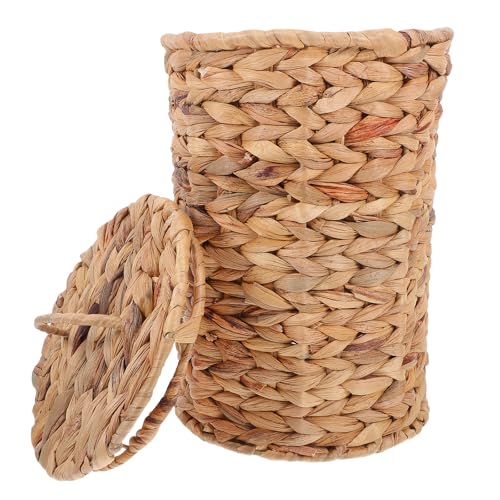 Toyvian Poubelle en Osier Couvercle, Corbeille à Papier Compacte pour Salle de Bain et Chambre, Panier de Tri en Rotin Naturel Tressé, Usage Maison et Bureau