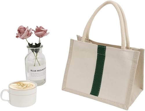 Miniatura 3 de TOPTIE Bolsa de mano blanca en blanco con asa, bolsa de playa de lona de yute, bolsa de regalo para fiestas